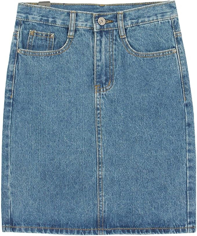 chouyatou Women's Basic Five-Pocket Rugged Wear Distressed Denim Pencil Skirt with Slit | Amazon (US)