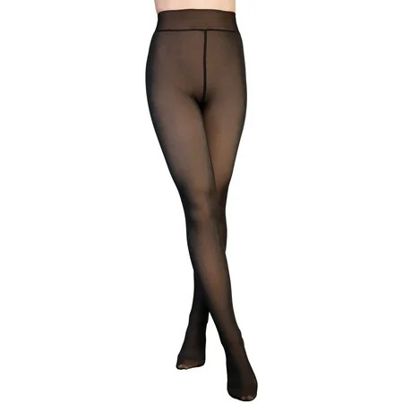 Angelina Women s Faux Sheer and Fleece-Lined or Plush-Lined High-Waisted Thermal Tights (1-Pack) | Walmart (US)