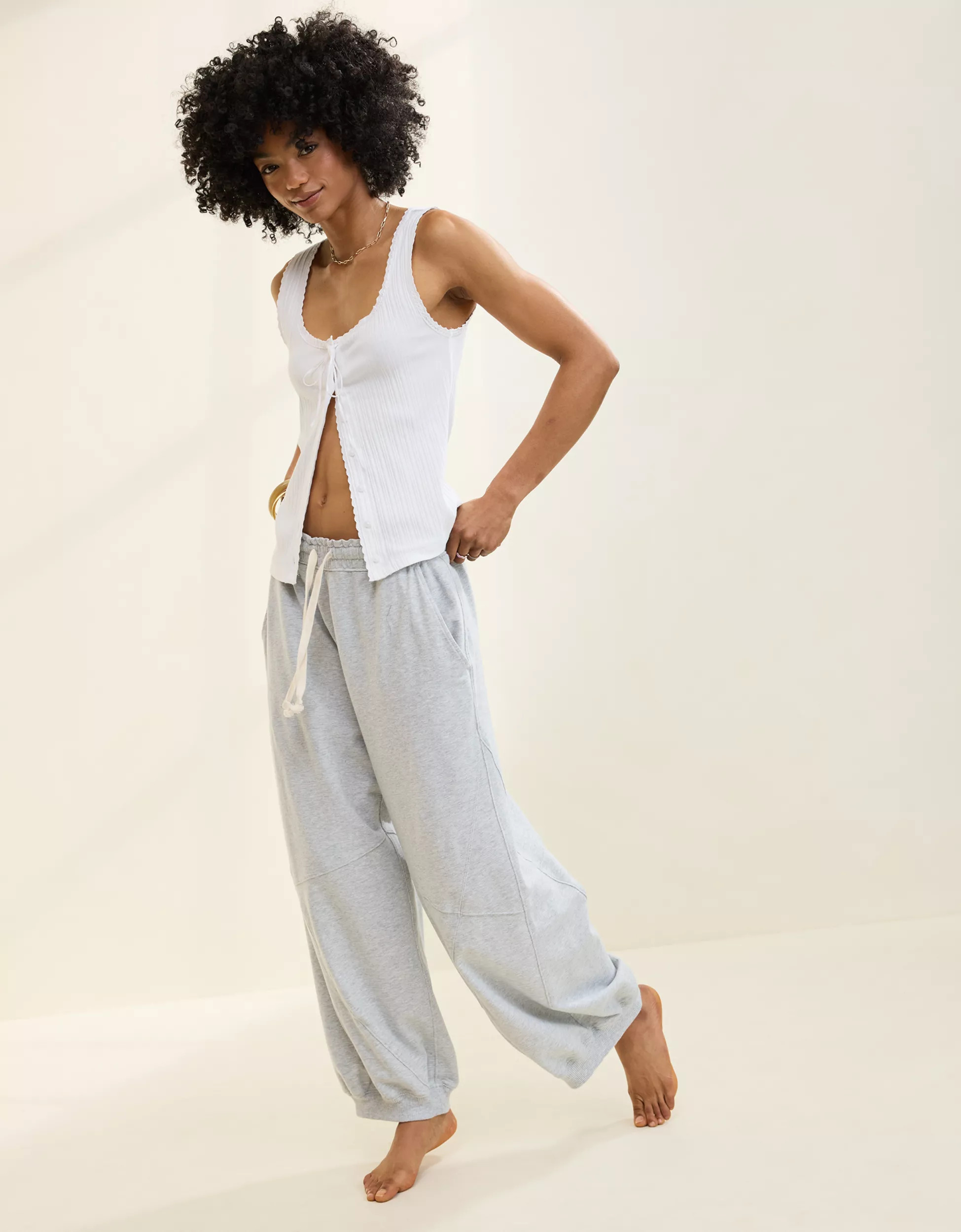 Aerie Baggy Barrel Leg Fleece Pant | Aerie
