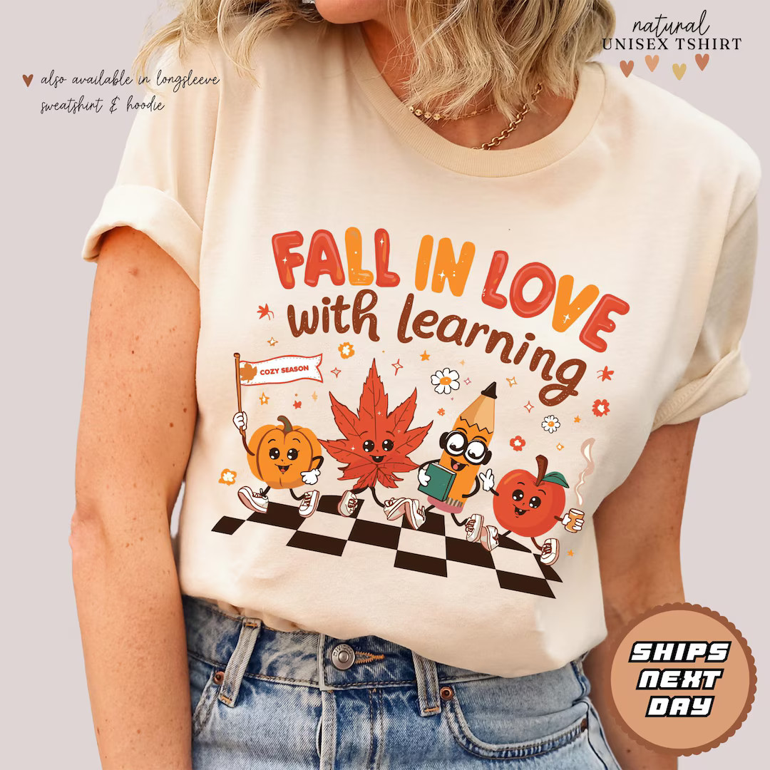 Comfort Colors® Fall in Love With Learning Shirt | Teacher Shirts for Fall | Fall Teacher T-shir... | Etsy (US)