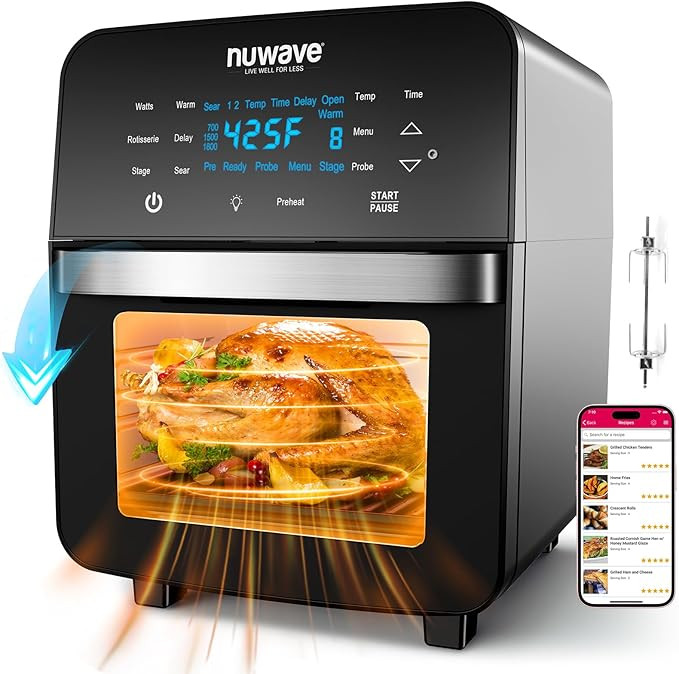 Nuwave Brio 15.5Qt Air Fryer Toaster Oven & Rotisserie Kit, 2024 New Advanced Turbo Convection Te... | Amazon (US)