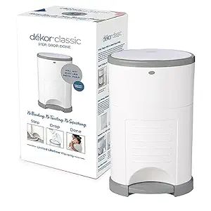 Dekor Classic Hands-Free Diaper Pail | White | Easiest to Use | Just Step – Drop – Done | Doe... | Amazon (US)
