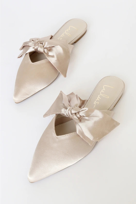 Sylviee Ivory Satin Pointed-Toe Bow Mules | Lulus (US)