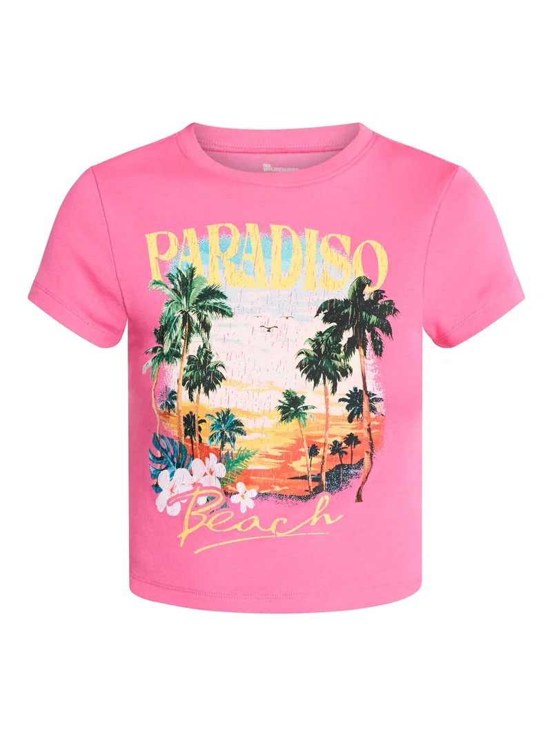 No Boundaries Ribbed Cotton Graphic Baby Tee with Short Sleeves, Women's XXS-XXL - Walmart.com | Walmart (US)