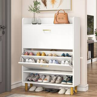 41.73 in. H White 24-Pairs Shoe Storage Cabinet, Freestanding Shoe Cabinet for Entryway | The Home Depot