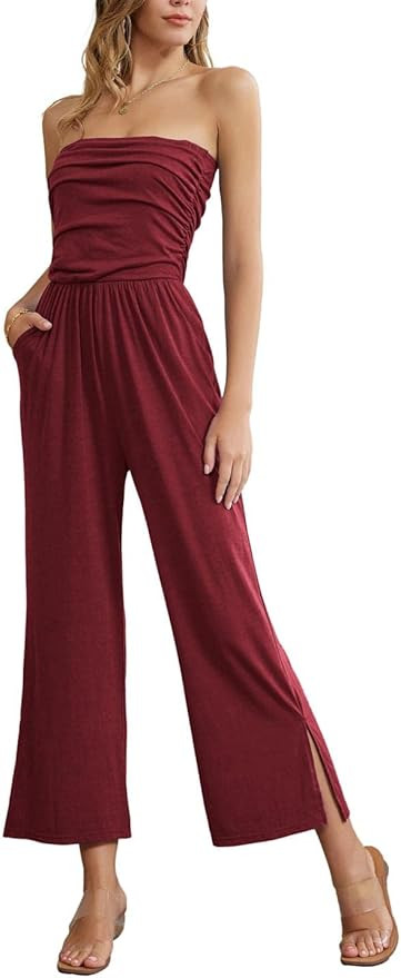 GRACE KARIN Women's Summer Casual Strapless Wide Leg Jumpsuits with Pockets | Amazon (US)