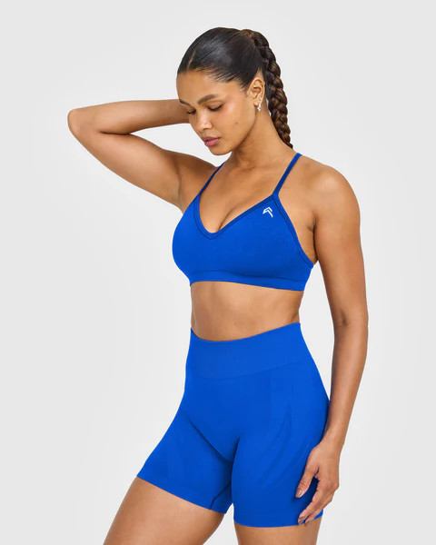 EnhanceLift™ Seamless Strappy Sports Bra with White Logo 
 Cobalt Blue | Oner Active (UK / US)
