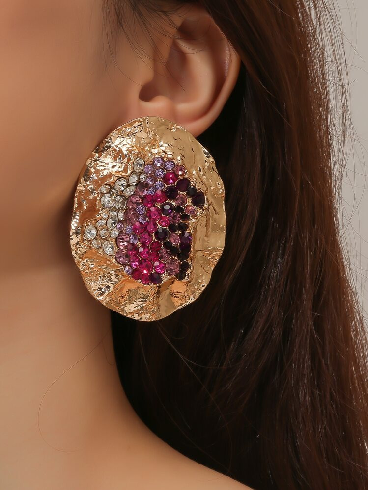 Random Color Rhinestone Decor Textured Stud Earrings | SHEIN