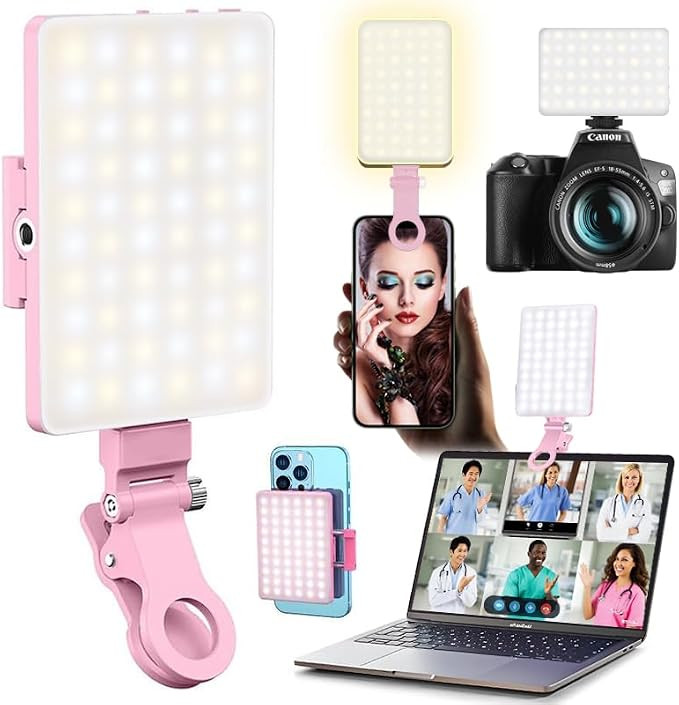 60 LED Portable Selfie Light Video Conference Lighting with Clip & Camera Tripod Adapter Recharge... | Amazon (US)