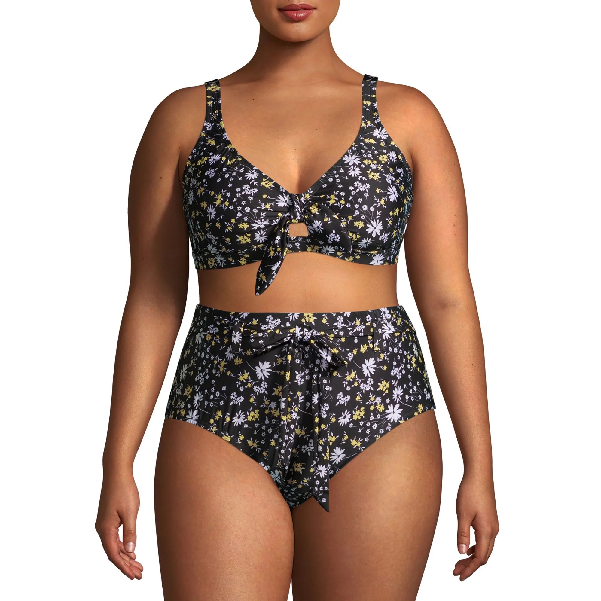 Social Angel Women's Plus Size Floral Tie Swimsuit Top | Walmart (US)