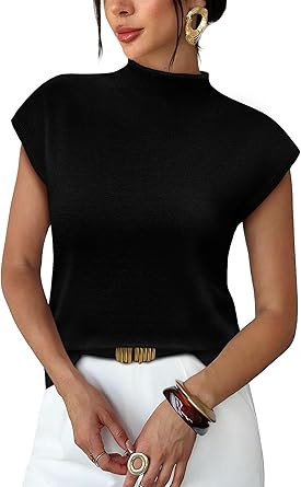 Sampeel Womens Short Sleeve Sweater Mock Neck Summer Top Dressy Casual Basic Knit Pullover Shirt | Amazon (US)