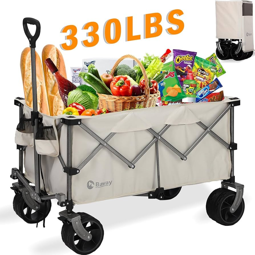 220L Beach Wagon with Big Wheels, Collapsible Folding Wagon with 330lbs Capacity, Utility Grocery... | Amazon (US)