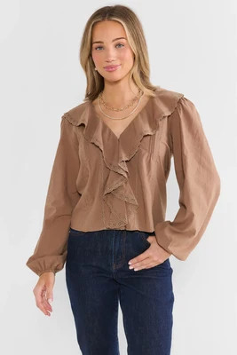 Brown Ruffle Detail Top | Avara
