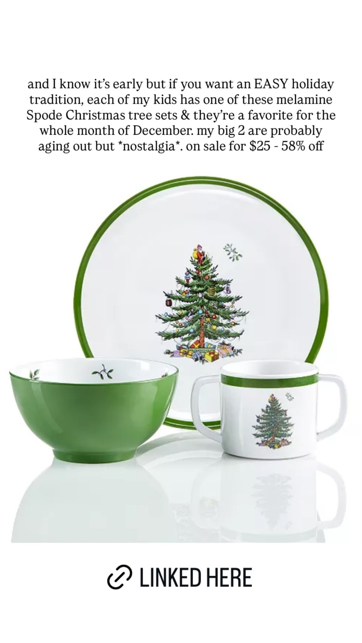and I know it’s early but if you want an EASY holiday tradition, each of my kids has one of these melamine Spode Christmas tree sets & they’re a favorite for the whole month of December. my big 2 are probably aging out but *nostalgia*. on sale for $25 - 58% off

#LTKHome #LTKSaleAlert #LTKSeasonal
