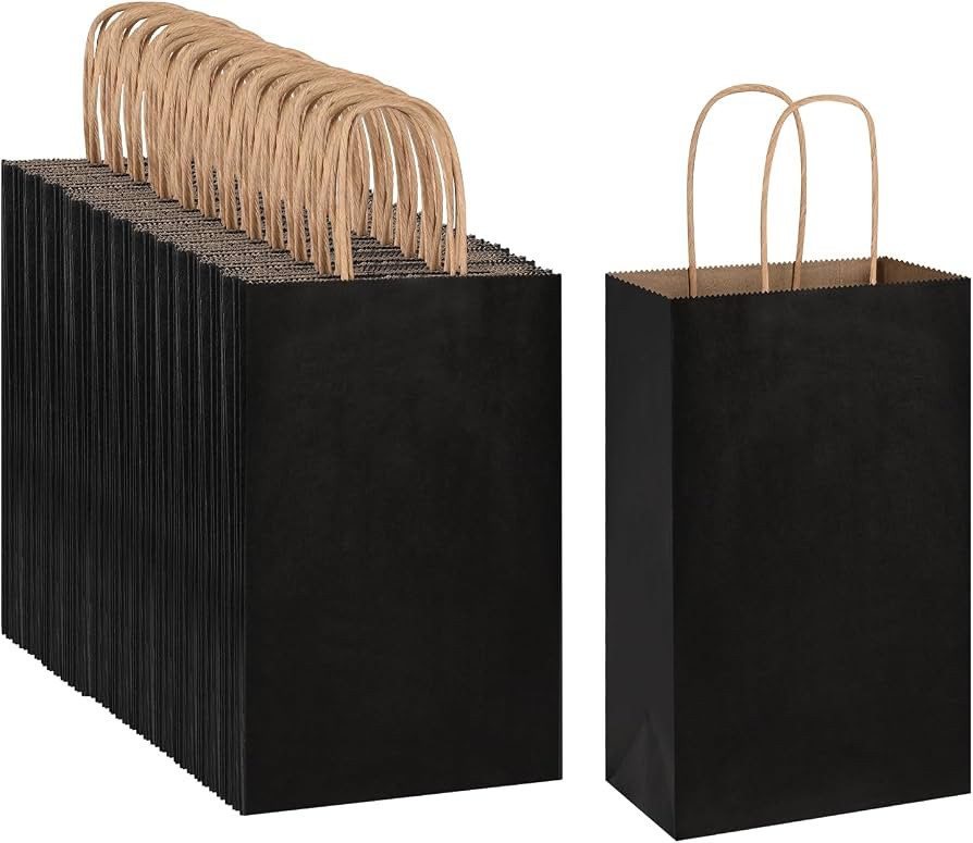 Oikss 100 Pack 5.25x3.25x8.25 inch Small Kraft Paper Bags with Handles Bulk for Birthday Wedding ... | Amazon (US)