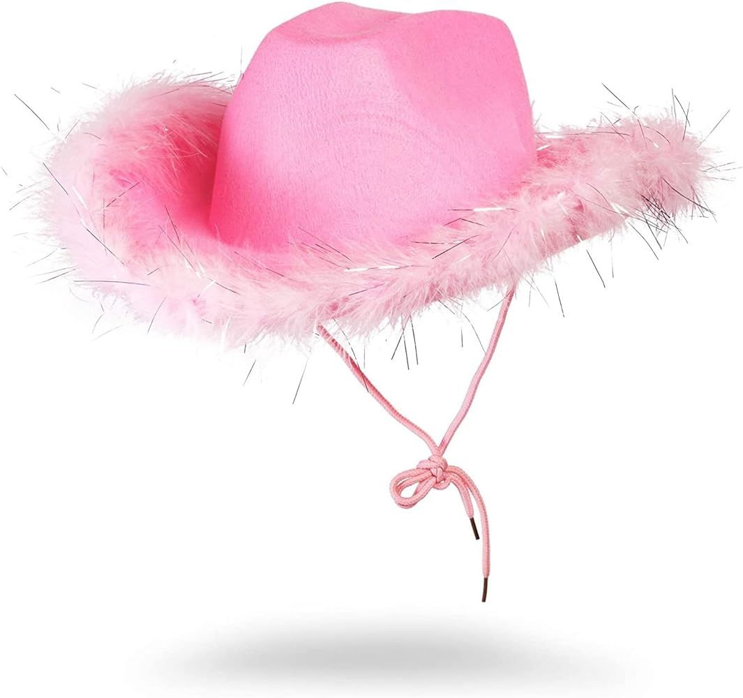Juvolicious Hot Pink Cowboy Hat for Men and Women with Feathers, Western Felt Fluffy Cowgirl Hat ... | Amazon (US)