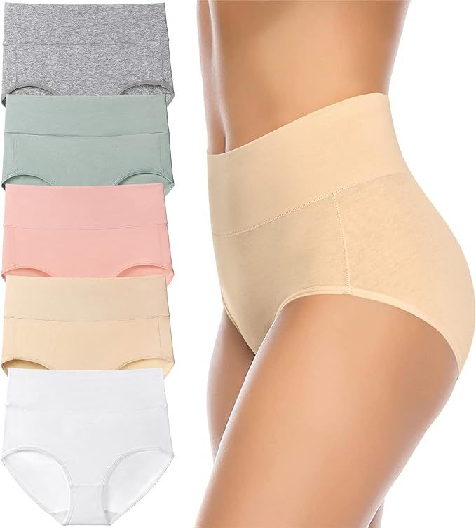 Annenmy Women's High Waist Cotton Underwear Soft Brief Panties Regular and Plus Size | Amazon (US)