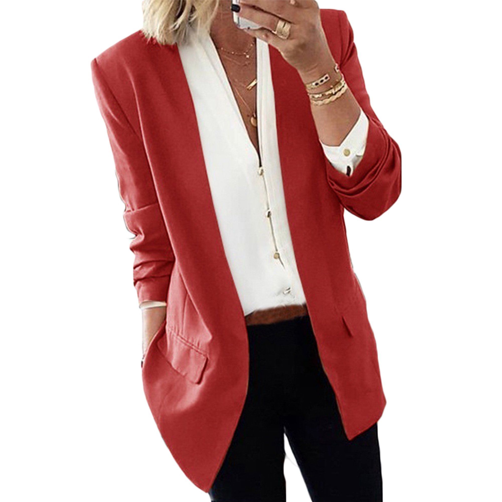 Women's Long Sleeves Slimming Business Blazer Open Front Formal Work Coats | Walmart (US)