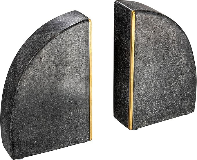 Creative Co-Op Boho Arched Semicircle Marble Brass Detail, Set of 2, Black Bookend | Amazon (US)