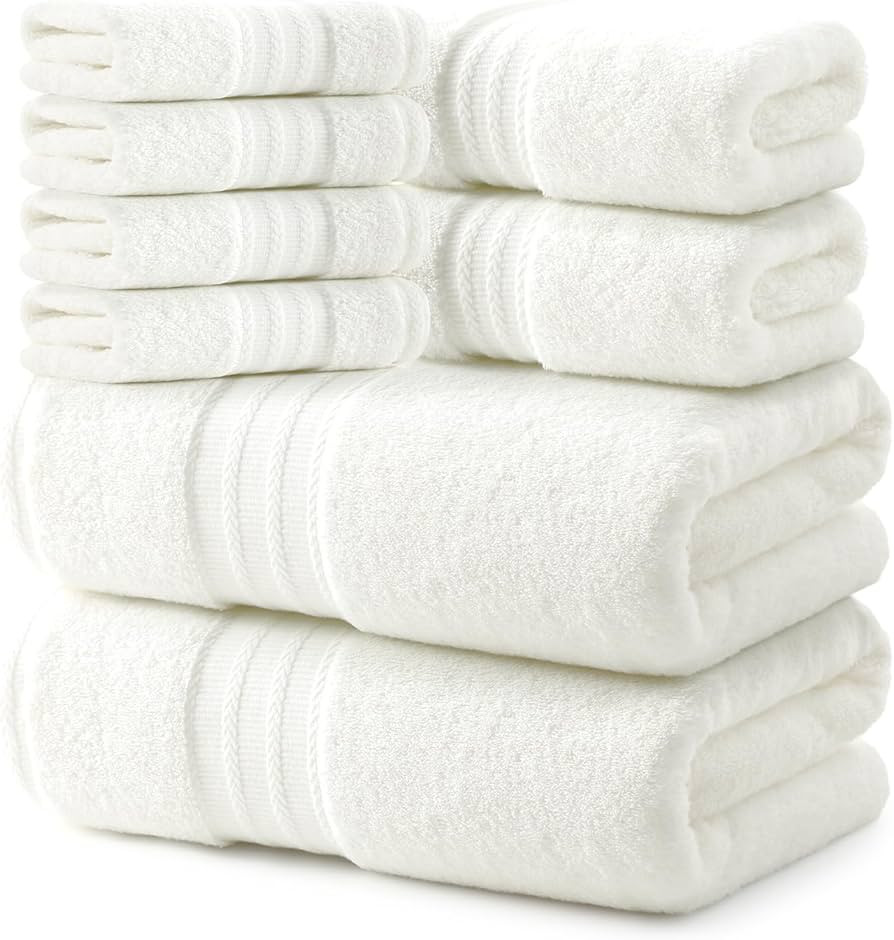 REDKISS Ivory Bath Towel Set of 8-100% Cotton Bathrooom Towels Set Large, 600 GSM Highly Absorben... | Amazon (US)