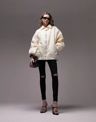 Topshop oversized collar bomber jacket in cream | ASOS (Global)