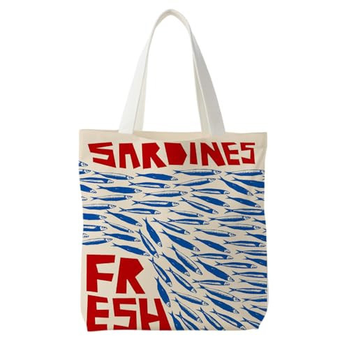 Likjad Sardine Fish Beach Tote Bag, Coastal Beach Canvas Tote Bags for Women, Fish Lovers Gifts for Women, Fishing Gifts, Retro Coastal Reusable Grocery Shopping Bags | Amazon (US)