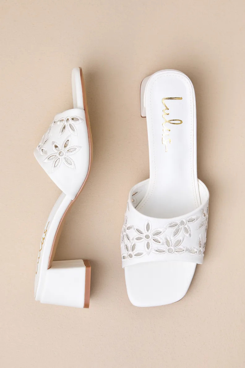Raquelle White Embroidered High Heel Slide Sandals | Lulus