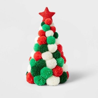 Pom Pom Christmas Trees Decorative Figurine Red/White/Green - Wondershop™ | Target