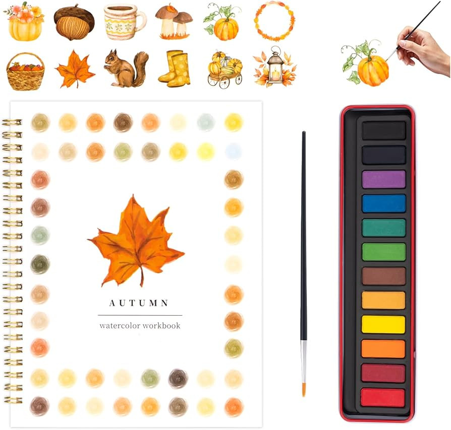 Kivzex Watercolor Workbook for Adults, Beginner Friendly Watercolor Painting Kit Autumn Water Col... | Amazon (US)