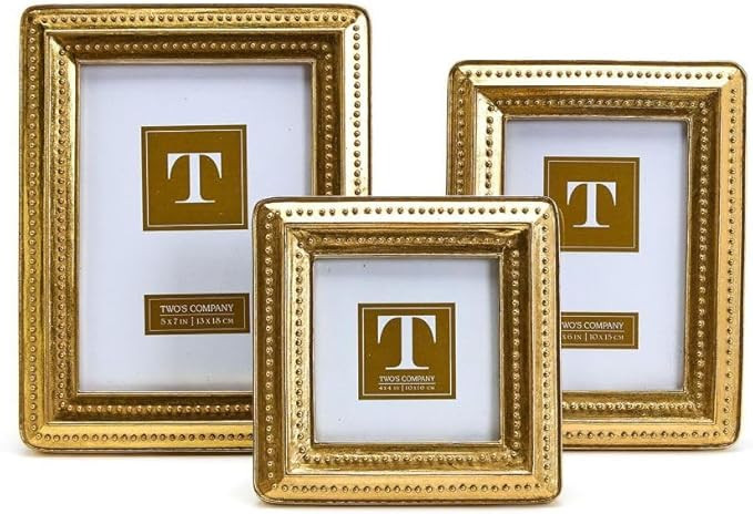 Two's Company Gold Beaded Edge Photo Frame - 3 Sizes Vintage Gold Frame - Gold Ornate Frame Set o... | Amazon (US)
