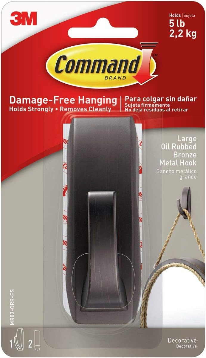 Command Large Modern Reflections Metal Hook, Holds up to 5 lb, Oil Rubbed Bronze, 1 Wall Hook with 2 Command Strips, Damage Free Hanging Hooks for Hanging Decorations in Living Spaces | Amazon (US)