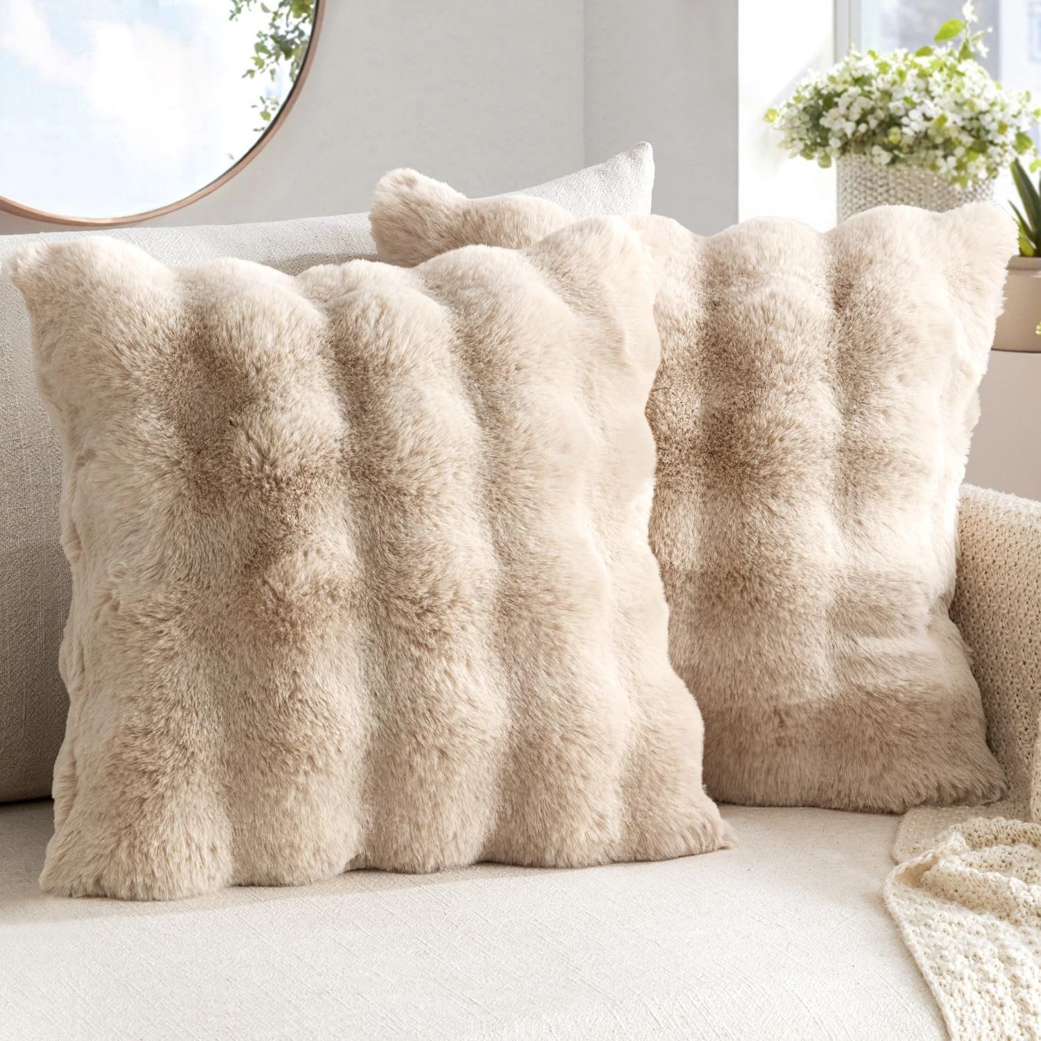 MIULEE Pack of 2 Faux Fur Fluffy Pillow Covers 18x18 Inch, Khaki | Amazon (US)
