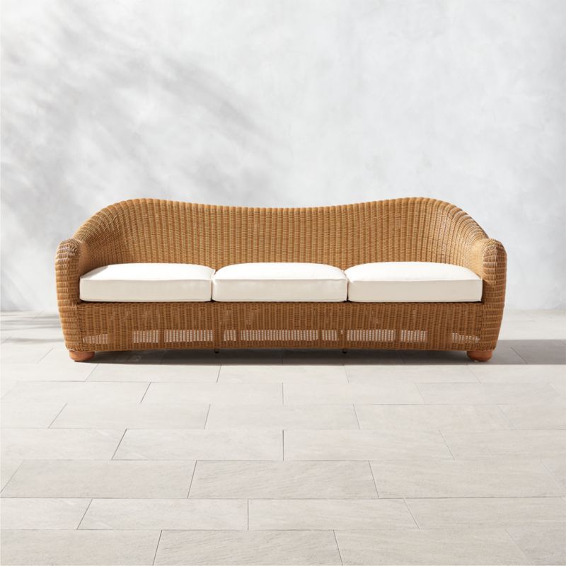 Bacio Modern Rattan Outdoor Sofa with Ivory Sunbrella Cushions | CB2 | CB2