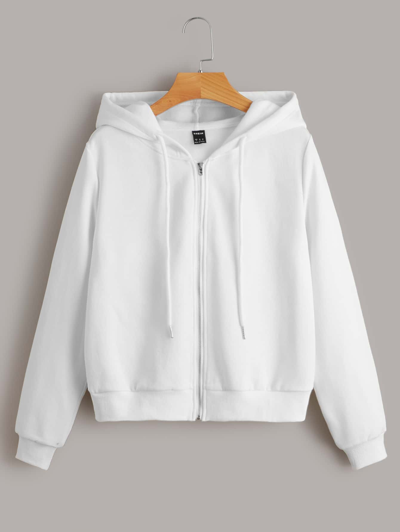 SHEIN EZwear Zip Front Drawstring Thermal Hoodie | SHEIN