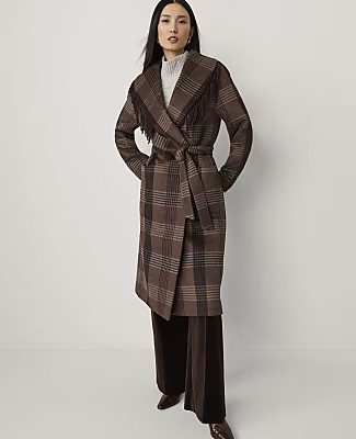 Plaid Fringe Wrap Coat | Ann Taylor