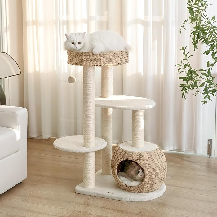 KAMABOKO Modern Cat Tree, Cat Trees for Indoor Cats w/Natural Sisal Scratching Posts, Hand-Woven ... | Amazon (US)