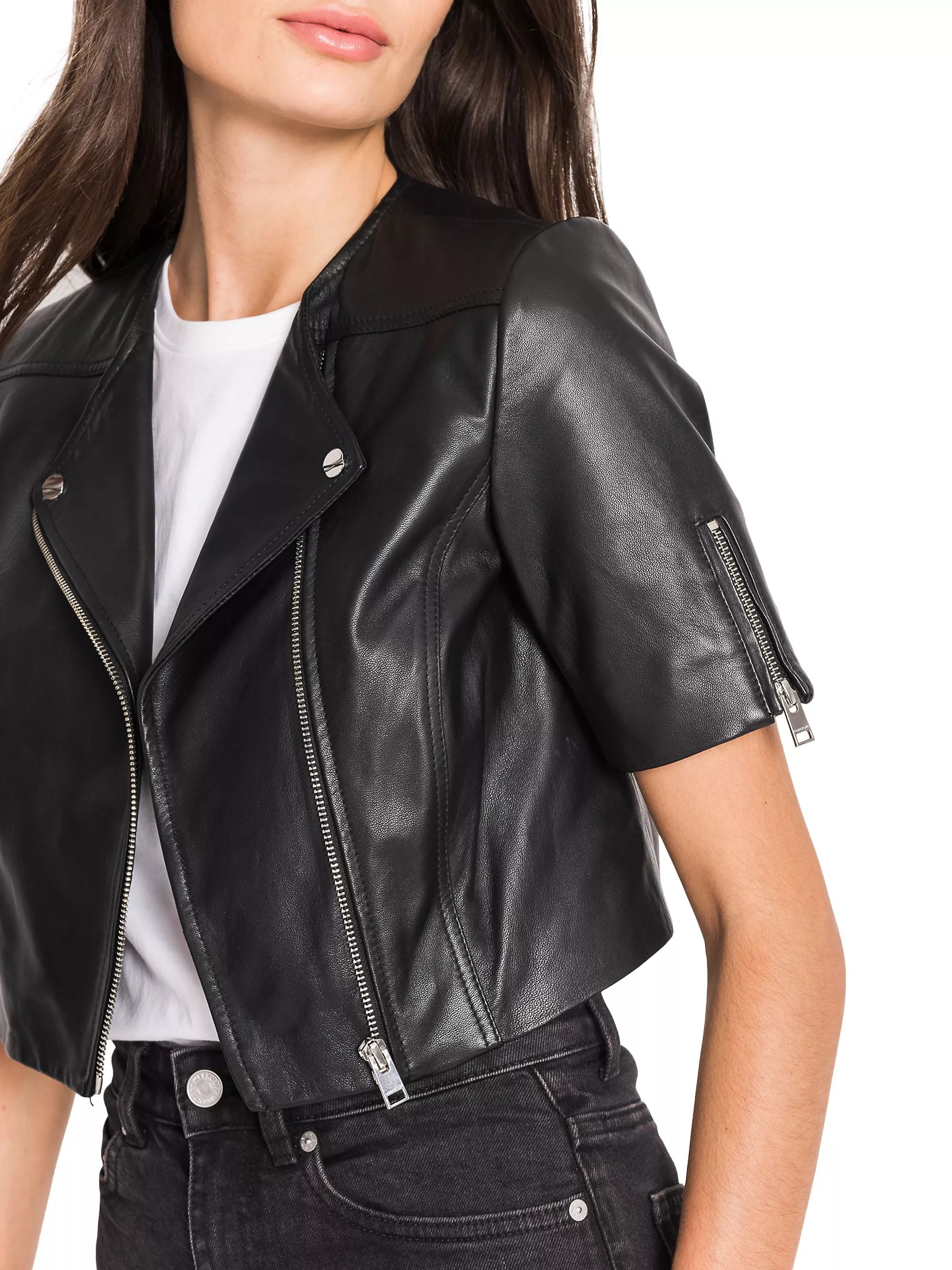 Kirsi Short-Sleeve Leather Jacket | Saks Fifth Avenue