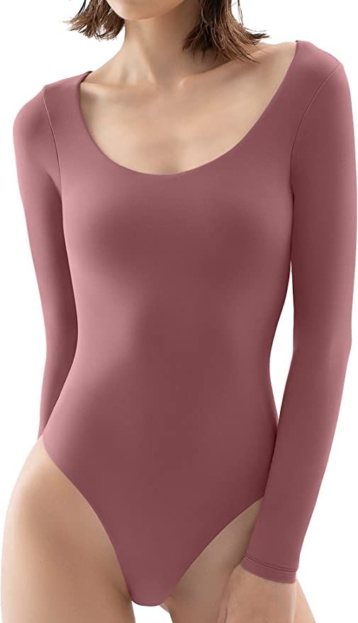 PUMIEY Women’s Scoop Neck Long Sleeve Bodysuit Sexy Tops Body Suits Women Clothing Body-hugging... | Amazon (US)