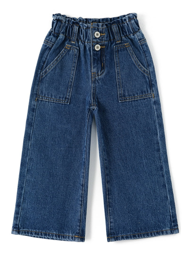 KIDSCOOL SPACE Baby Girls Jeans,Toddler Elastic Waist with D-ring Slant Pockets Wide-leg Denim Pa... | Walmart (US)