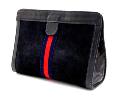 Gucci Vintage Bag Clutch Handbag Sherry line Suede leather Navy Small Authentic  | eBay | eBay CA