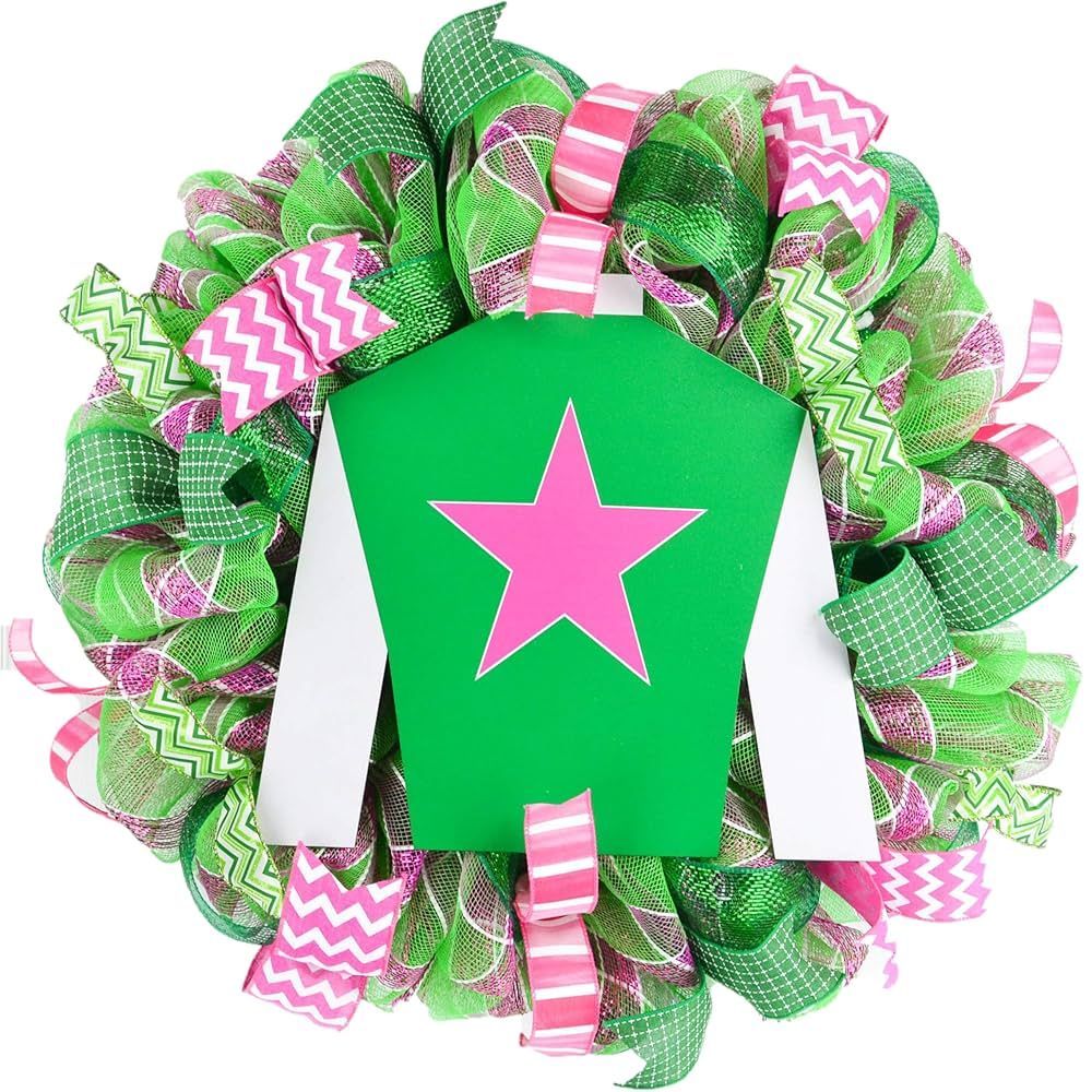 Derby Bridal Shower | Jockey Silk Door Wreath | Lime Green Emerald Pink White | Amazon (US)