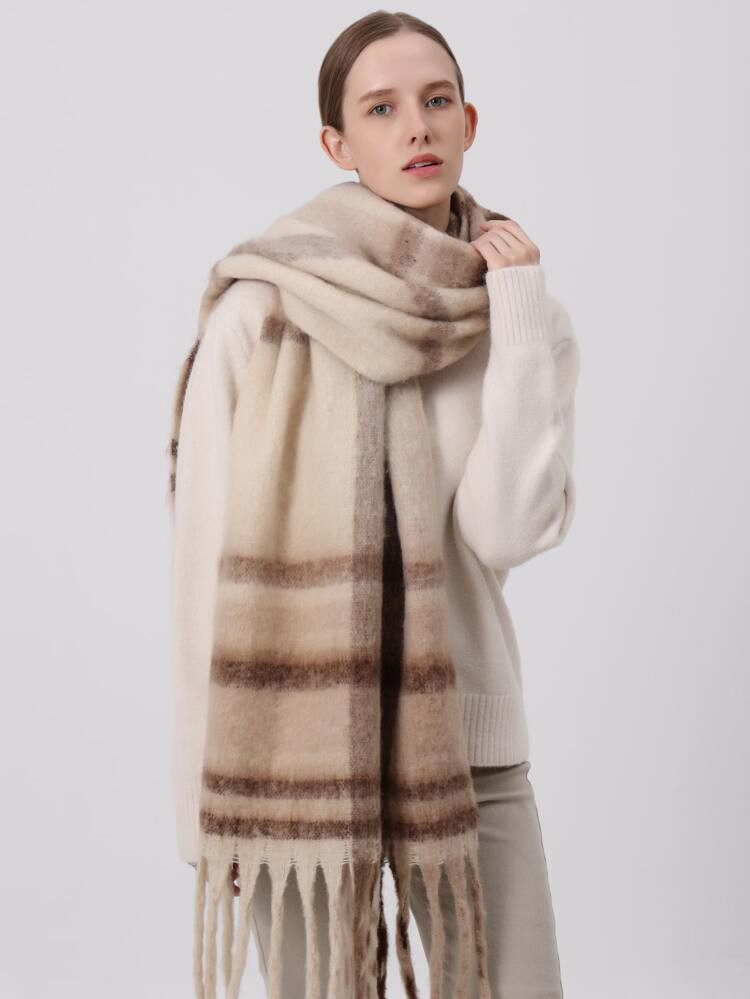 Plaid Pattern Fringe Hem Scarf | SHEIN