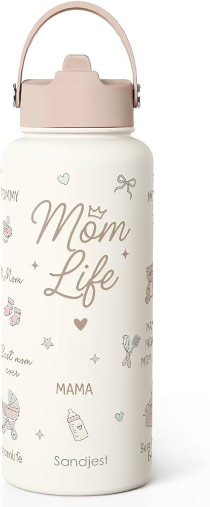 Gift for Mom, Mom Life Water Bottle Stainless Steel 32oz with Lid & Straw, Insulated Bottles Gift... | Amazon (US)