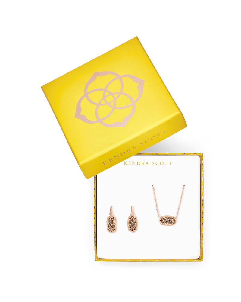 Elisa Satellite Necklace & Lee Earrings Gift Set in Rose Gold Drusy | Kendra Scott