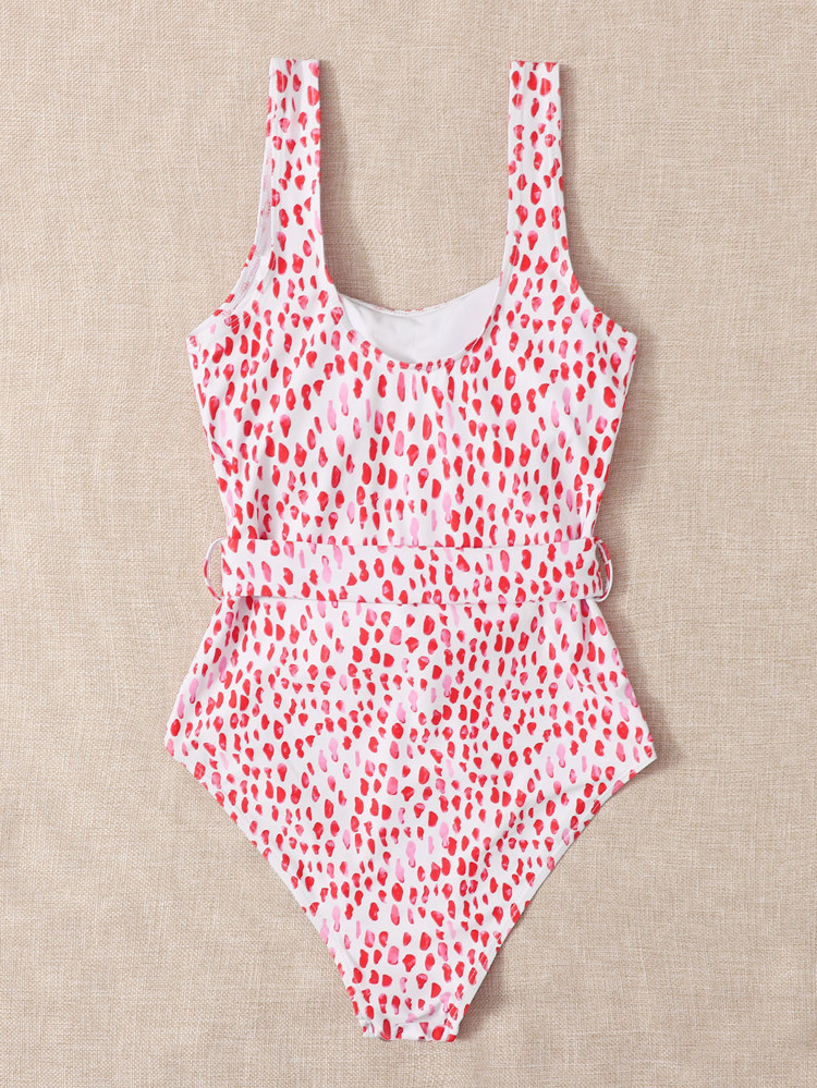 Allover Graphic Belted One Piece Swimsuit | SHEIN