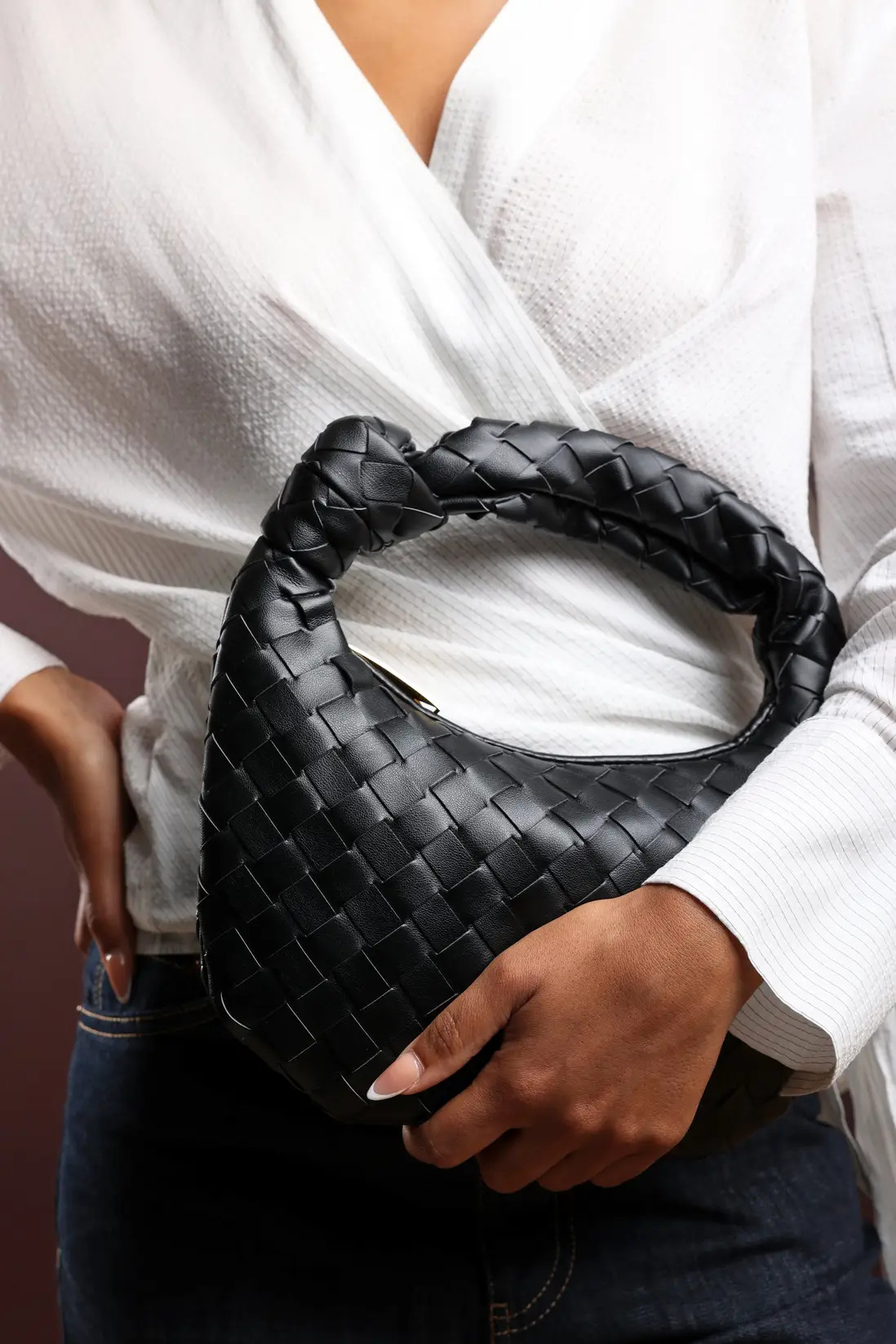 Black Where's That From 'Aura' Classic Woven Hobo Bag | Boohoo | Boohoo.com (UK & IE)