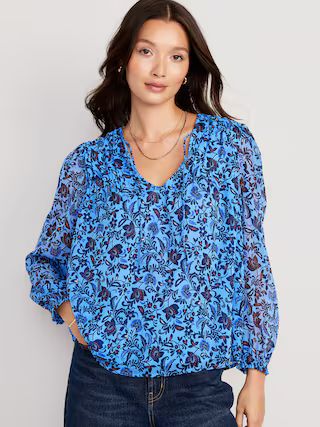 Chiffon Smocked Poet Swing Blouse for Women | Old Navy (US)