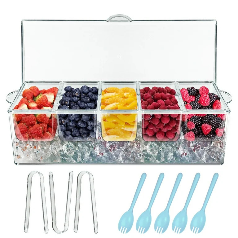 INNOVATIVE LIFE Chilled Condiment Server with 5 Removable Compartment, Garnish Tray with Lid for ... | Walmart (US)