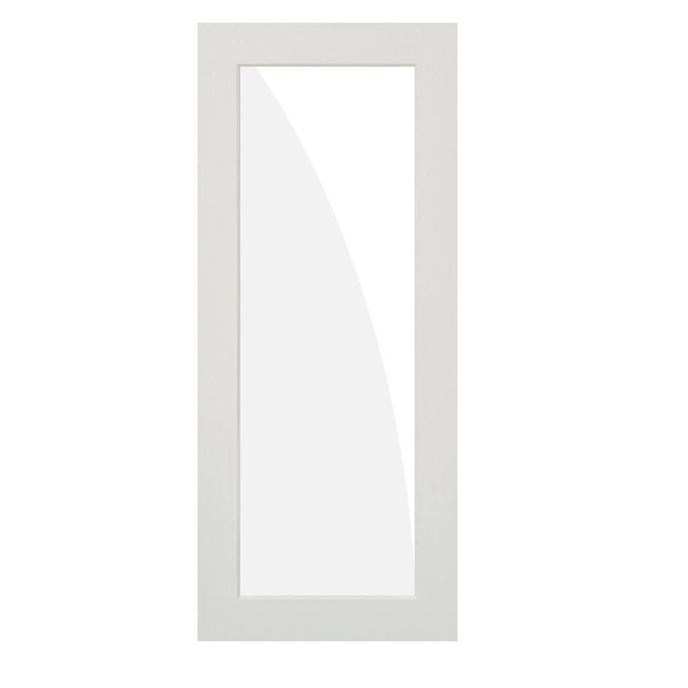 Krosswood Doors 36 in. x 80 in. 1-Lite Clear Solid Hybrid Core MDF Primed Right-Hand Single Prehung  | The Home Depot