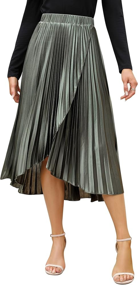 KOJOOIN Women's Midi Pleated Skirts Maternity High Elastic Waisted A Line Midi Skirts with Lining | Amazon (US)